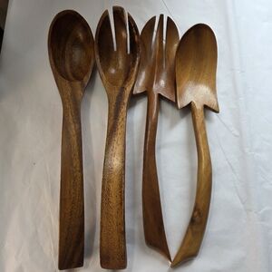 Natural Wood Extra Large Serving Utensils Salad Utensils Hand Carved